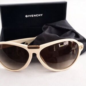 Givenchy Cream Oversized Sunglasses | Gold Logo | Luxe Designer Shades |